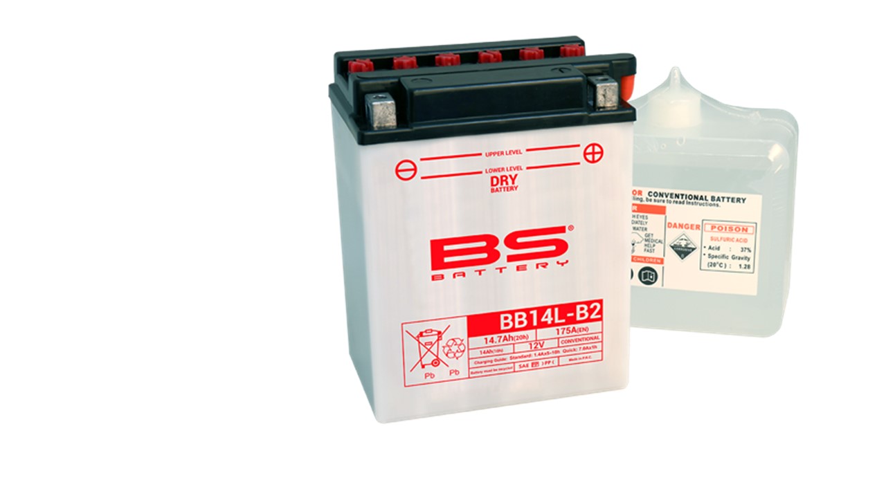 Batterie moto BS Battery YB14L-B2 12V 14Ah 175A +D. Garantie 6 mois