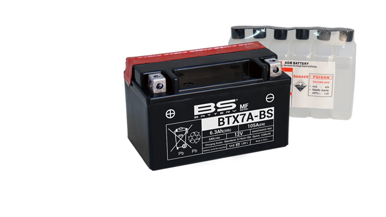 Batterie moto BS Battery YTX7A-BS 12V 6Ah 105A +G. Garantie 6 mois