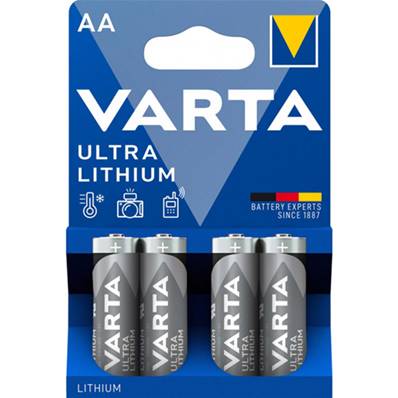 Piles Varta ultra lithium AA/ LR06 1.5V Lithium blister de 4 piles