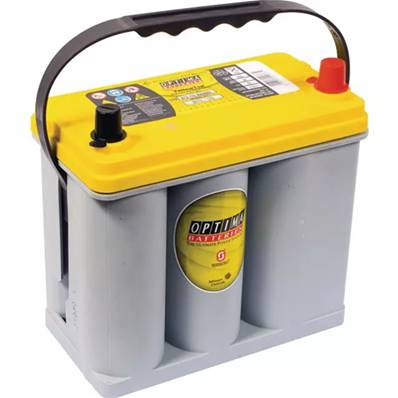 Batterie Optima Jaune YTR 2.7L 12V 38Ah 460A +D semi-traction. Garantie 2 ans