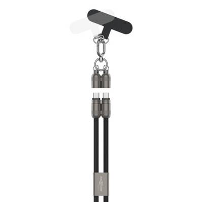 Câble de charge tour de cou noir aluminium/Nylon USB-C to USB-C 1.20m 60W