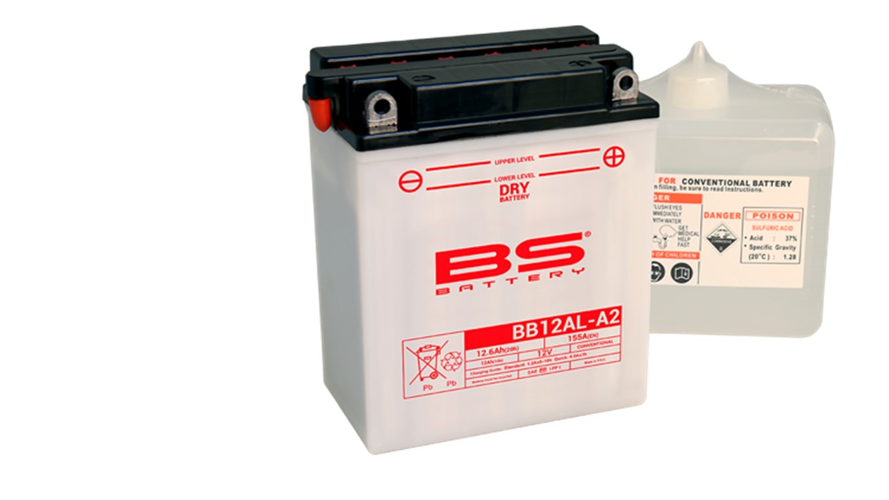 Batterie moto BS Battery YB12AL-A2 12V 12.6Ah 155A +D. Garantie 6 mois