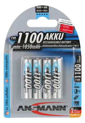 Piles rechargeables Ansmann LR03/AAA 1.2V 1100mAh NI-MH blister de 4