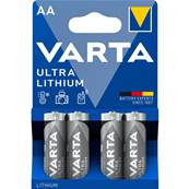Piles Varta ultra lithium AA/ LR06 1.5V Lithium blister de 4 piles