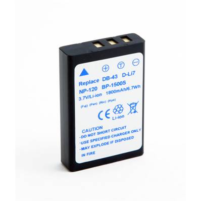 Batterie type NP120/DLI-7/DB43/BP-1500S 3.7V 1800mAh. Garantie 1 an