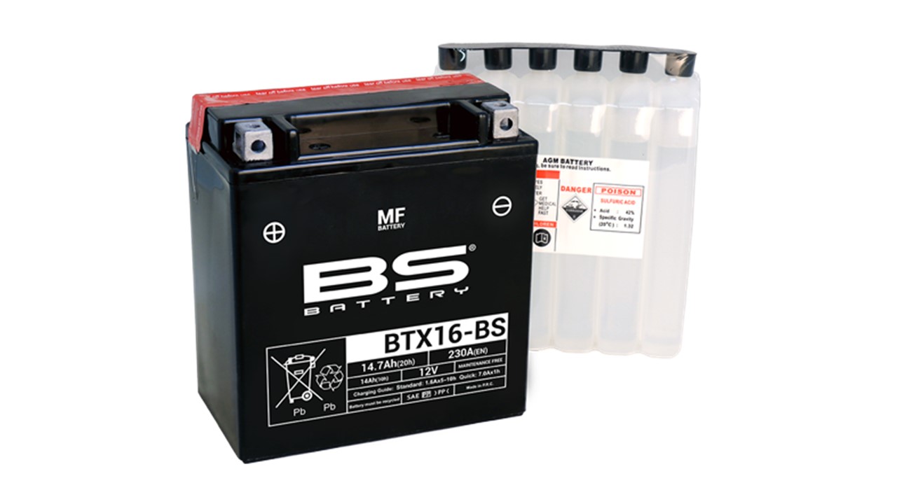 Batterie moto BS Battery YBTX16-BS-1/YTH16-12 12V 14.7Ah 230A+G. Garantie 6 mois