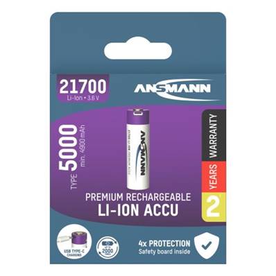 Accu Ansmann 21700 3.6V 5000mAh protégé avec port usb-c pour recharge directe
