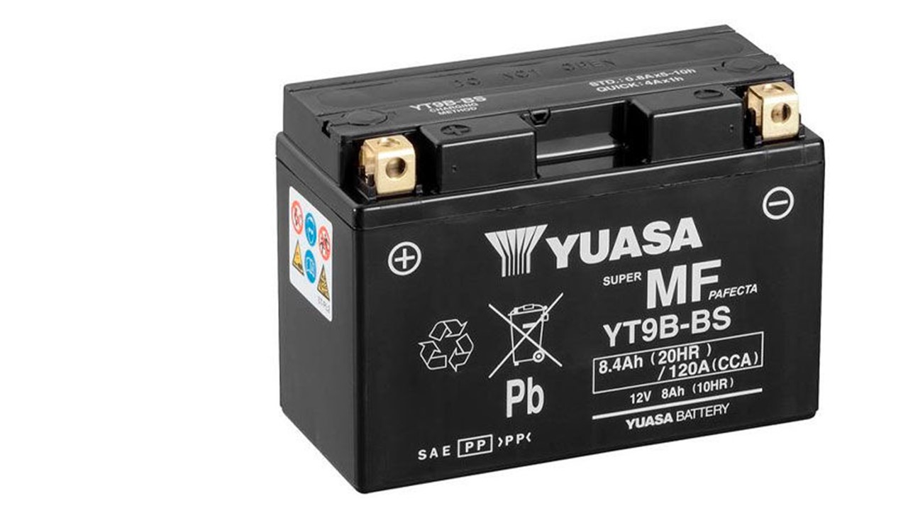 Batterie moto Yuasa YT9B-4 / YT9B-BS 12V 9Ah 120A +G. Garantie 1 an