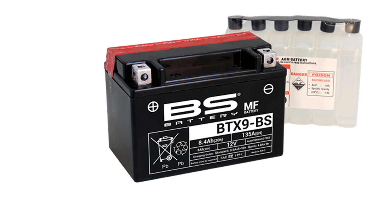 Batterie moto BS Battery YTX9-BS 12V 8Ah 135A +G. Garantie 6 mois