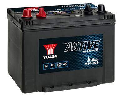 Batterie marine Yuasa M26-80S 12V 80Ah 600A. Doubles bornes. +G. Garantie 1 an