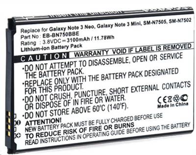 Batterie Samsung Note 3 Mini/ Neo/EB-BN750BBC 3.7V 3100mAh. Garantie 1 an