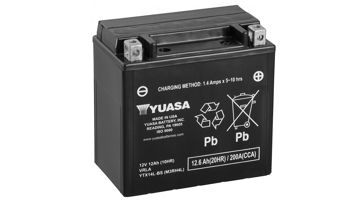Batterie moto Yuasa YTX14L-BS 12V 12Ah 200A +D. Garantie 1 an