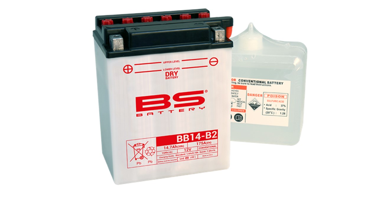 Batterie moto BS Batterie YB14-B2 12V 14.7Ah 175A +G. Garantie 6 mois