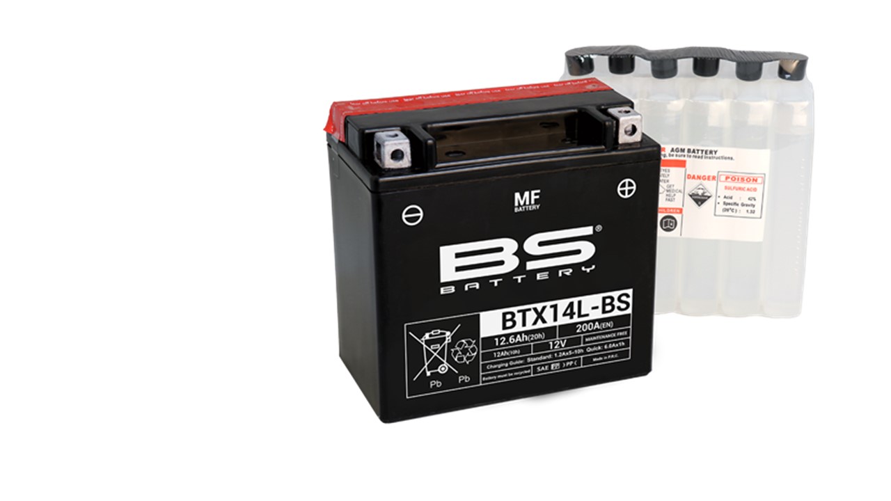 Batterie moto BS Battery YTX14L-BS 12V 12.6Ah 200A +D. Garantie 6 mois
