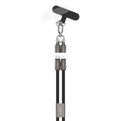 Câble de charge tour de cou noir aluminium/Nylon USB-C to Lightning 1.20m 27W 3A