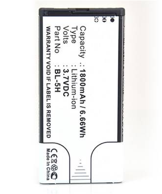 Batterie type Nokia BL-5H / BL5H 3.7V 1800mAh. Garantie 1 an