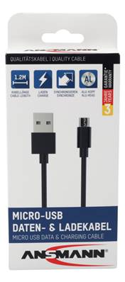 Câble de charge micro-usb Ansmann + transfert de données 120cm. Garantie 3 ans