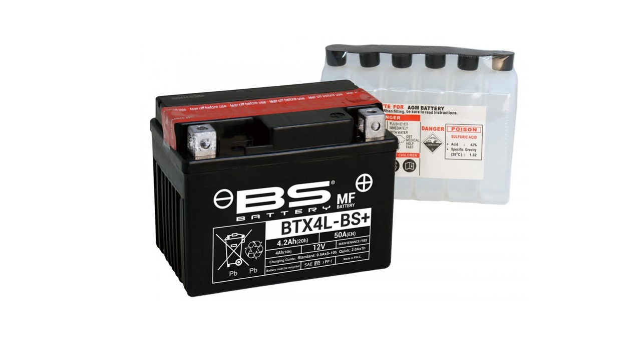 Batterie moto BS Battery YTX4L-BS 12V 3Ah 50A +D. Garantie 6 mois