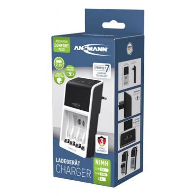 Chargeur Ansmann Comfort Plus de 1 à 4 accus AA/AAA + 1 accu 9V .Garantie 3 ans