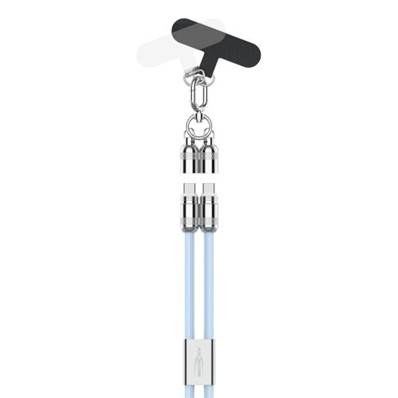 Câble de charge tour de cou bleu aluminium/Nylon USB-C to USB-C 1.20m 60W