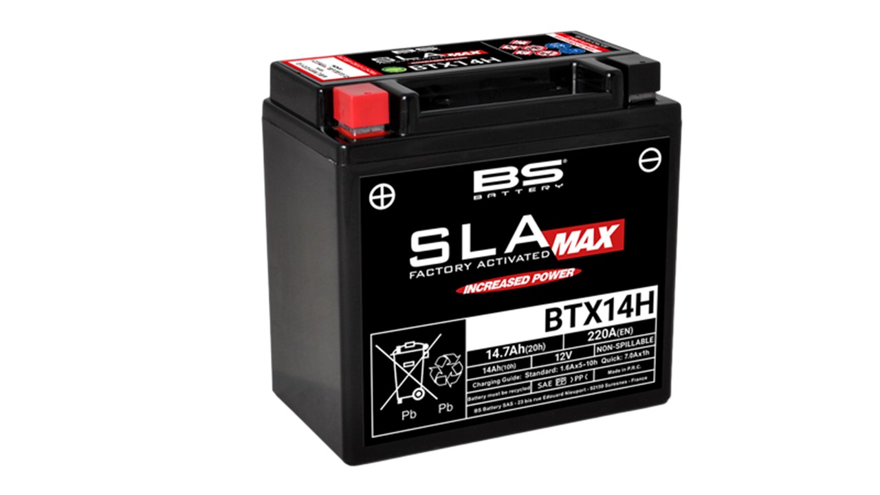 Batterie moto BS Battery SLA MAX YTX14H /GYZ16H 12V 14.7Ah 220A. Garantie 6 mois