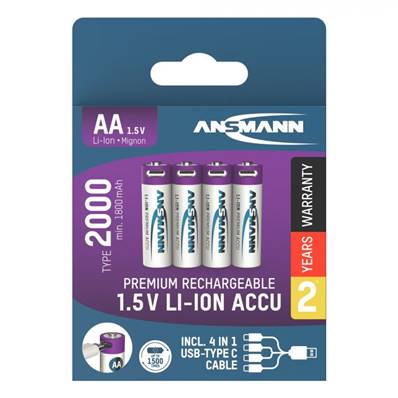 Piles lithium rechargeables Ansmann AA/ LR06 1.5V 2000mAh blister de 4