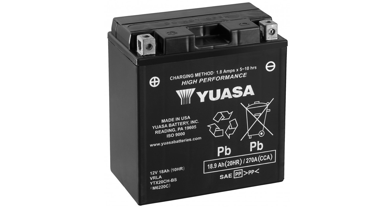 Batterie moto Yuasa YTX20CH-BS / 20A-BS 18.9Ah 270A +G. Garantie 1 an