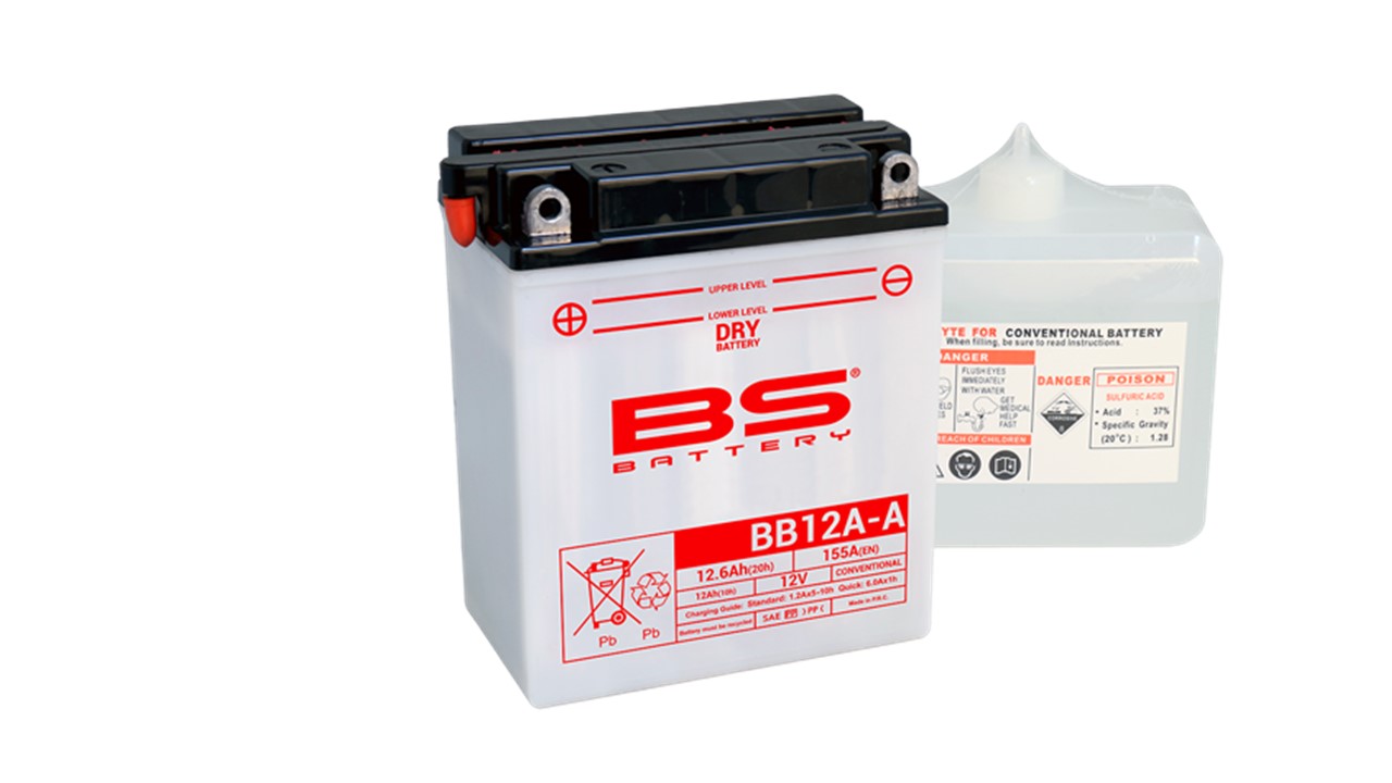 Batterie moto BS Battery YB12A-A 12V 12.6Ah 155A +G. Garantie 6 mois