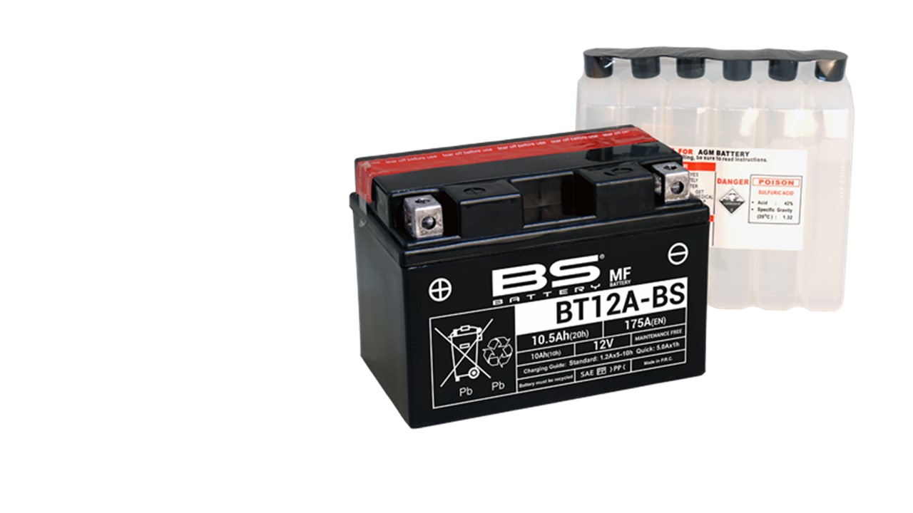 Batterie moto BS BAttery YT12A-BS 12V 10.5Ah 175A. Garantie 6 mois