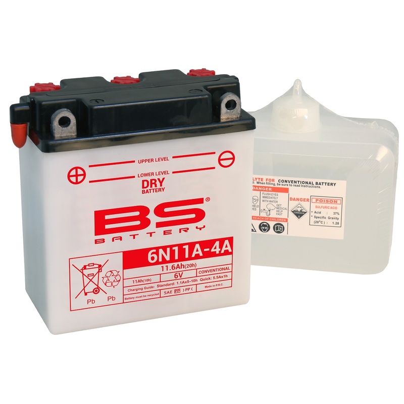 Batterie moto BS Battery 6N11A-4 6V 11Ah. Garantie 6 mois